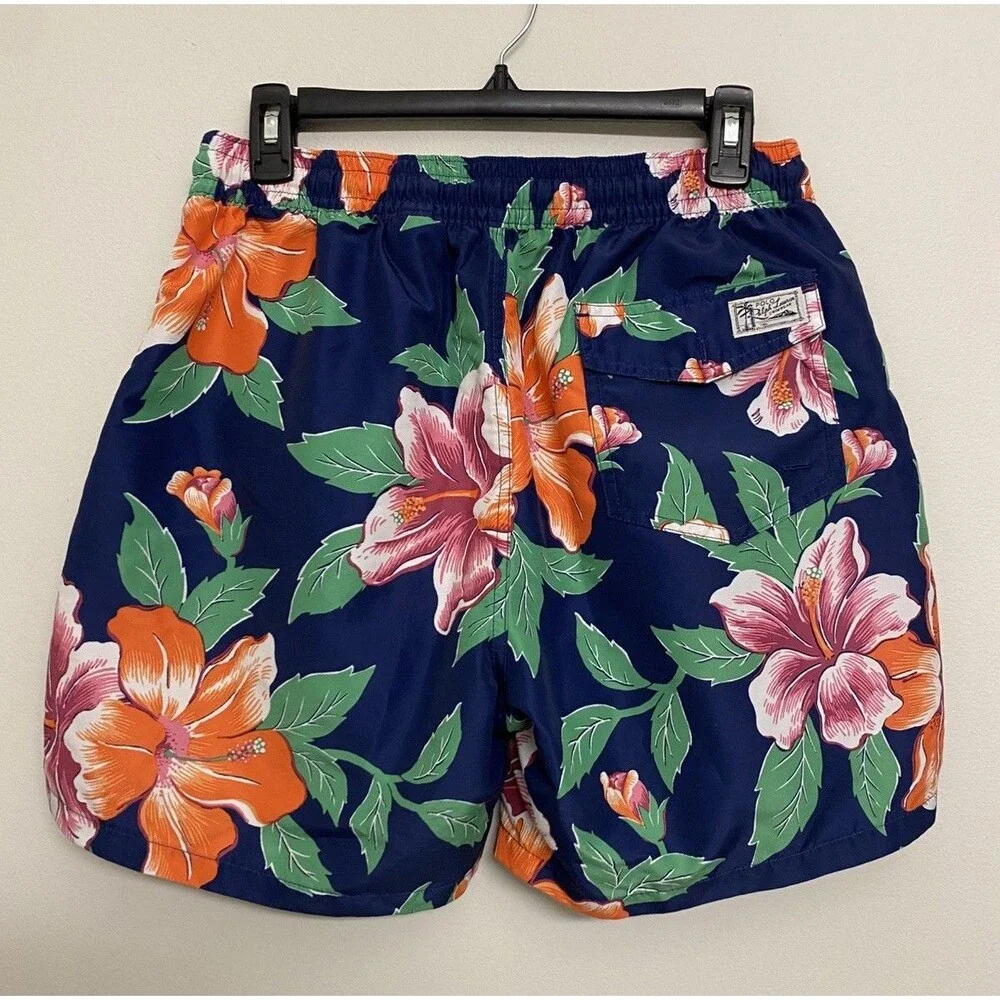 Polo Ralph Lauren Traveler Swim Trunks Men’s M Navy Tropical Floral Beach Lined